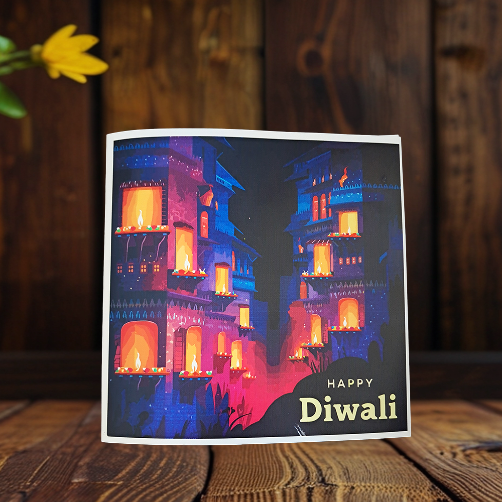 Diwali Greeting Card Kids playing firecrackers in balcony