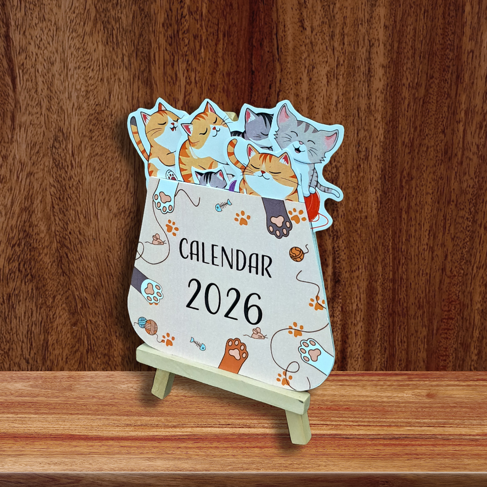 New Year Desk Calendar – Playful Cats & Kittens Theme | Custom Corporate Branding