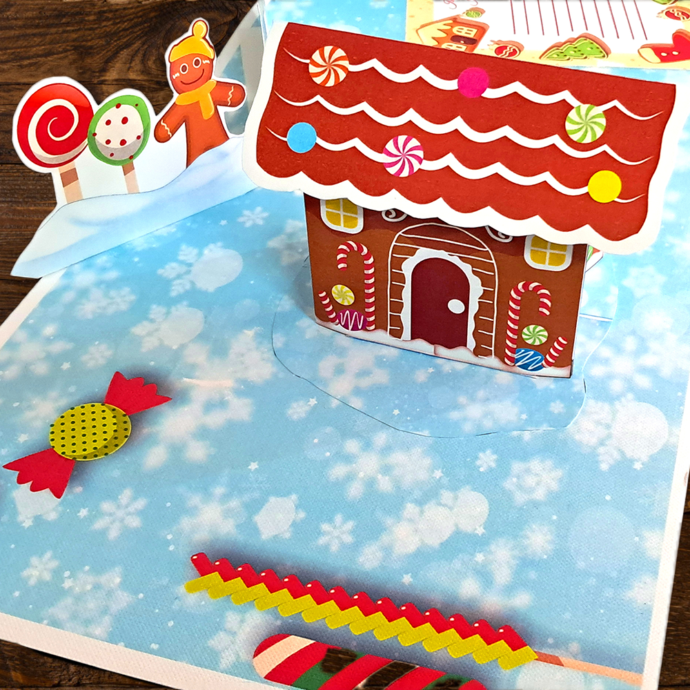 3D Gingerbread House Pop-Up Christmas Card – Cheerful Festive Greeting with Custom Branding
