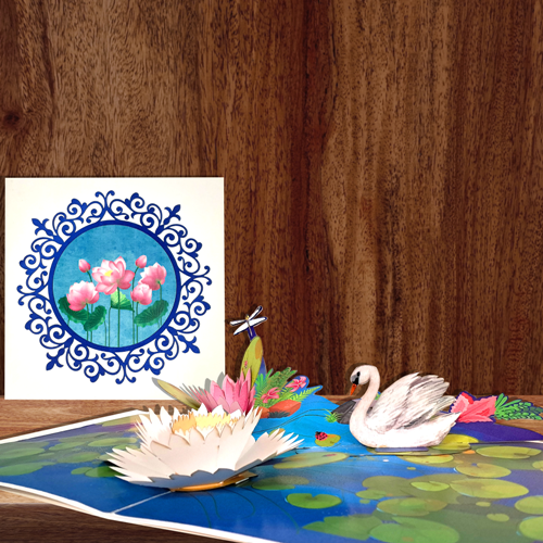 3D Lotus Pond Pop-Up Card – Elegant Corporate Gifting Idea