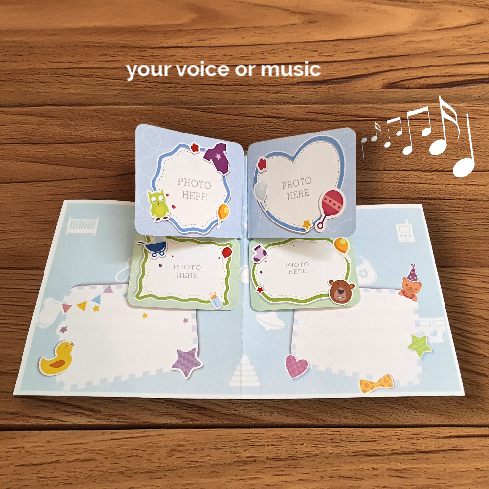 Baby Boy Musical Greeting Card – Custom 3D Pop Up with Photos