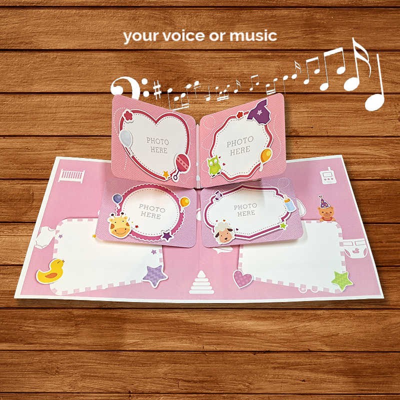 Baby Girl Musical Greeting Card – Personalized 3D Pop Up with Photos