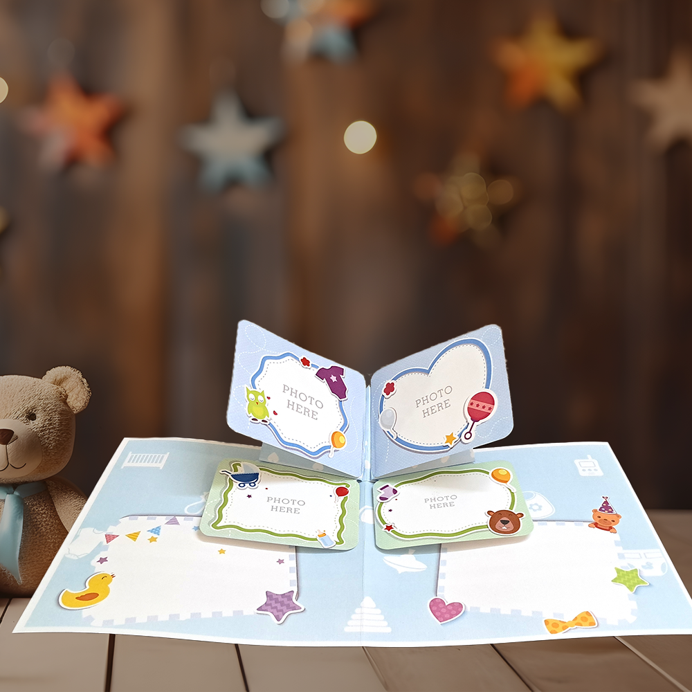 Baby Boy Photo Collage Pop up Card - Invitation