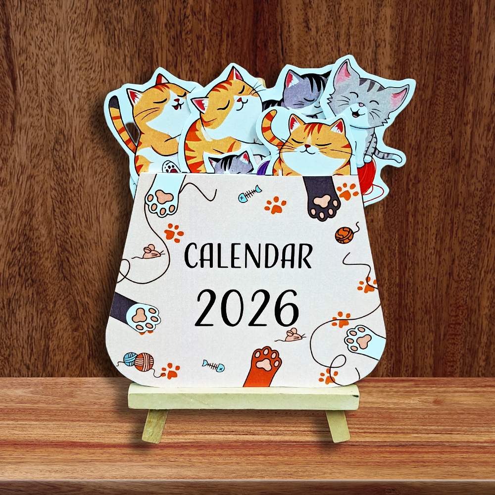 New Year Desk Calendar – Playful Cats & Kittens Theme | Custom Corporate Branding