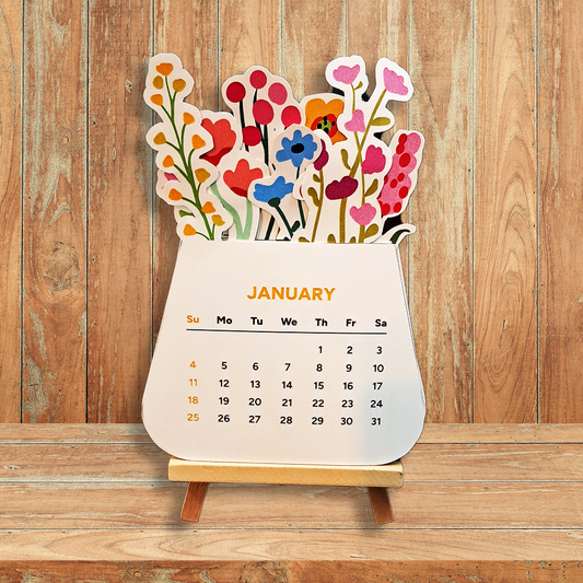 Colourful Floral New Year Desk Calendar – Customisable Corporate Gifting | Cheerful Table Calendar for 2025