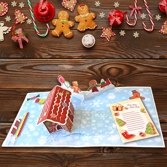 3D Gingerbread House Pop-Up Christmas Card – Cheerful Festive Greeting with Custom Branding