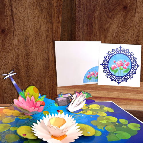 3D Lotus Pond Pop-Up Card – Elegant Corporate Gifting Idea