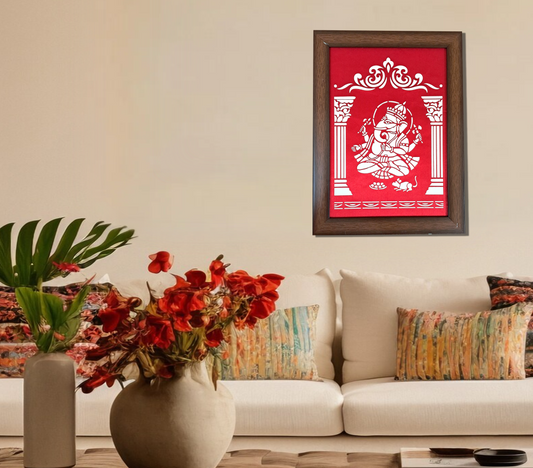 Sanjhi Art Ganesha Wall Décor – A4 Frame for Home & Gifting